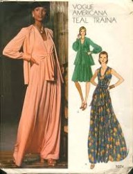 1074 VOGUE 1974 Teal Traina  Evening Open Cardigan Jacket, Low Neckline Flare Dress Lengths Pattern 14 Uncut